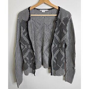 Pendleton Cardigan Aztec Geometric Print Open Front Black White Women's Medium